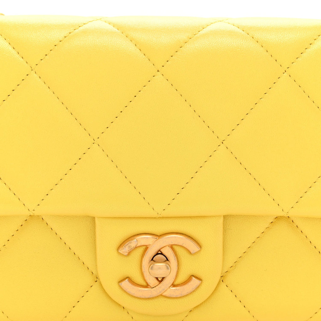 Chanel Iridescent Lambskin Quilted Mini Rectangular Pearl Crush Flap Yellow