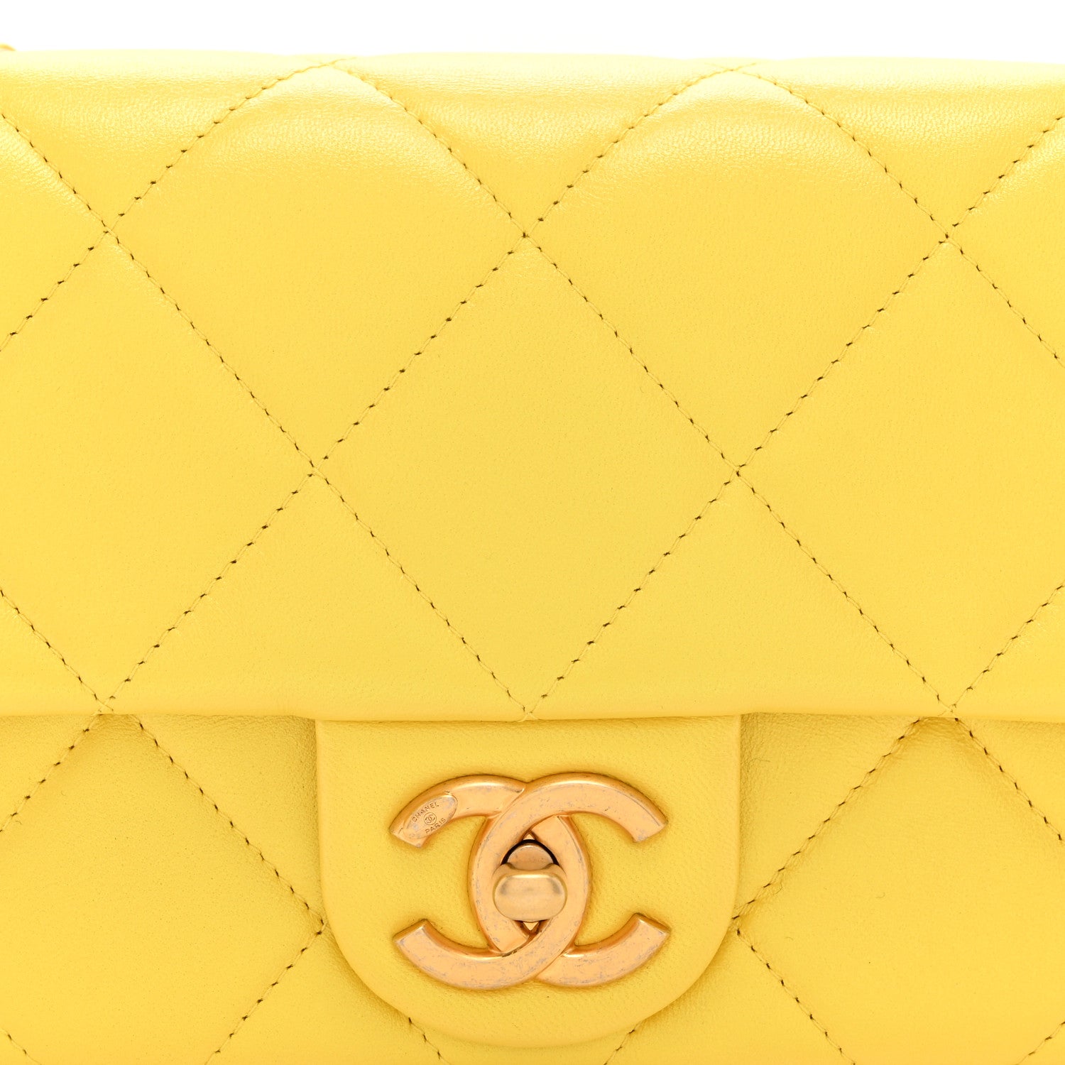 Chanel Iridescent Lambskin Quilted Mini Rectangular Pearl Crush Flap Yellow