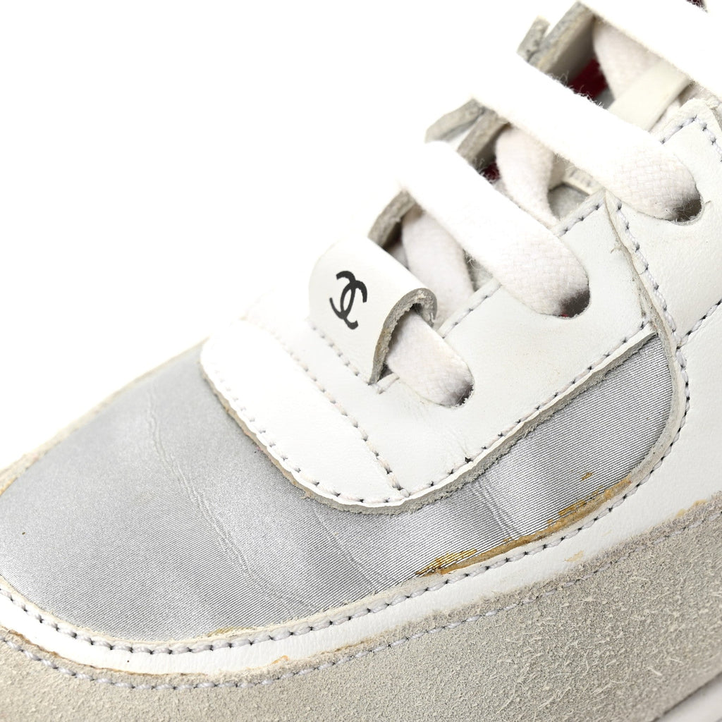 Calfskin Fabric Sneakers 36 White Silver Fluo Pink