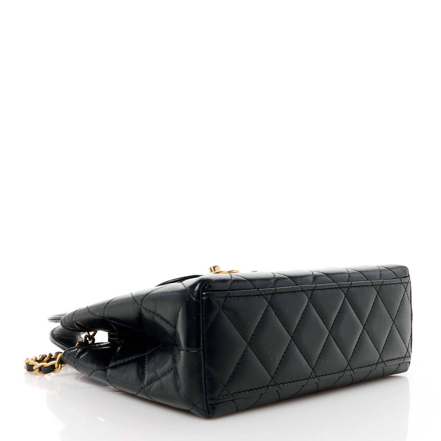 Chanel Shiny Aged Calfskin Quilted Nano Kelly Shopper Black