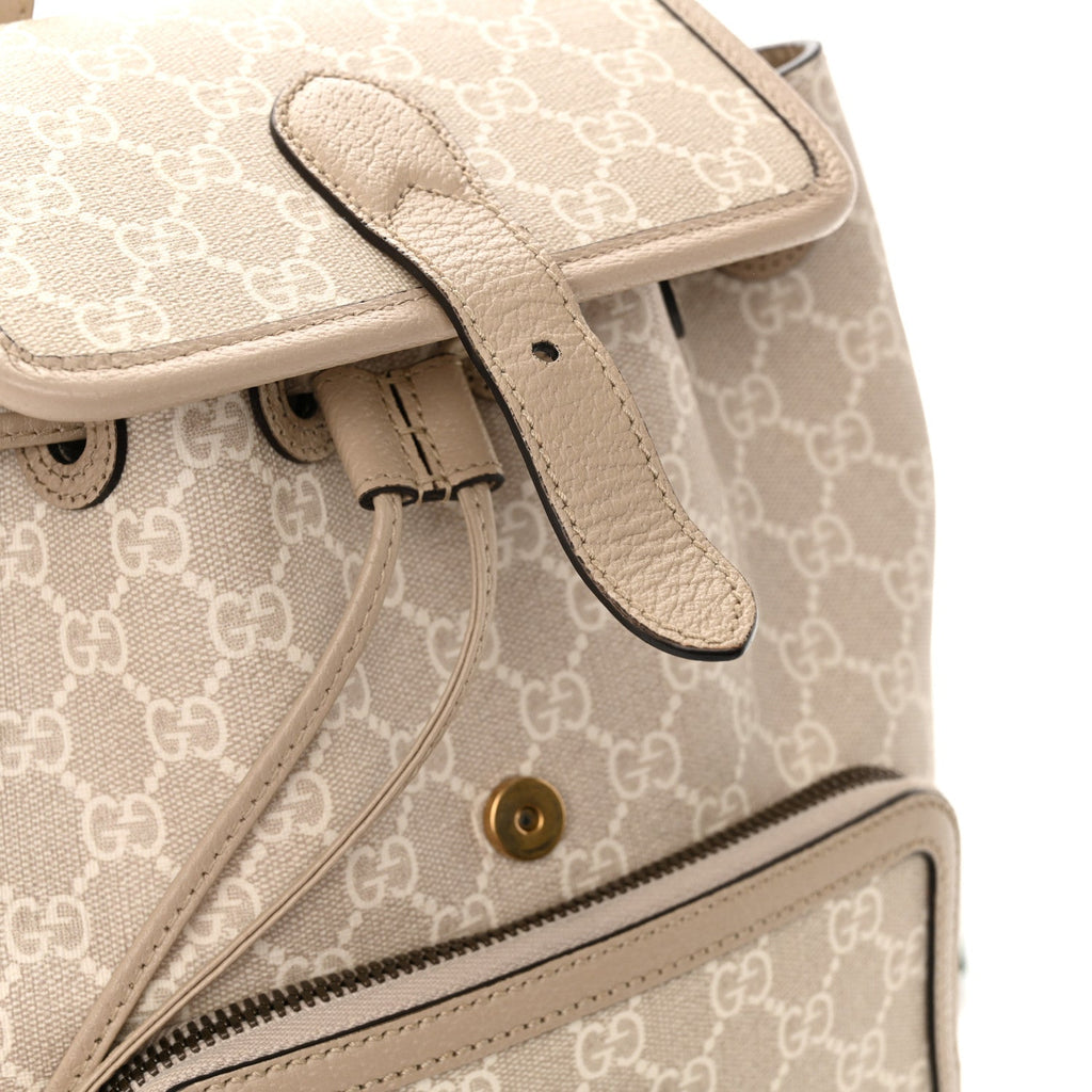 Gucci GG Supreme Monogram Azalea Calfskin Retro Interlocking G Buckle Backpack Beige Mystic White