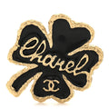 Resin Metal CC Clover Brooch Gold Black
