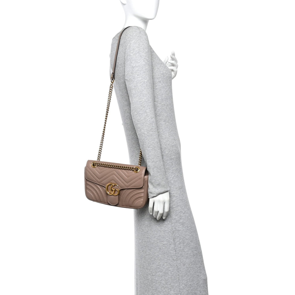 Gucci Calfskin Matelasse Small GG Marmont Shoulder Bag Porcelain Rose