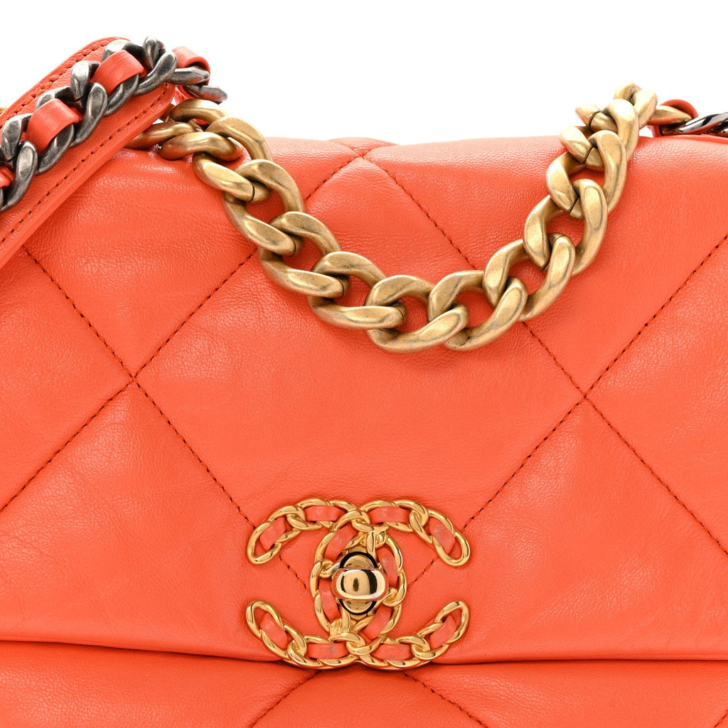 Chanel Goatskin Quilted Medium Chanel 19 Flap Orange