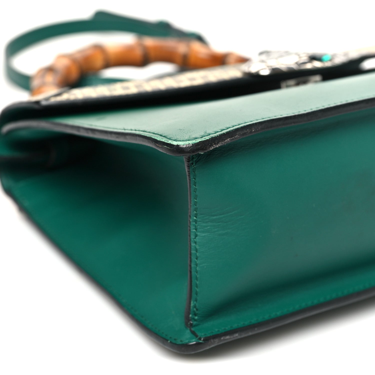 Gucci Calfskin Snakeskin Small Lilith Top Handle Bag Green