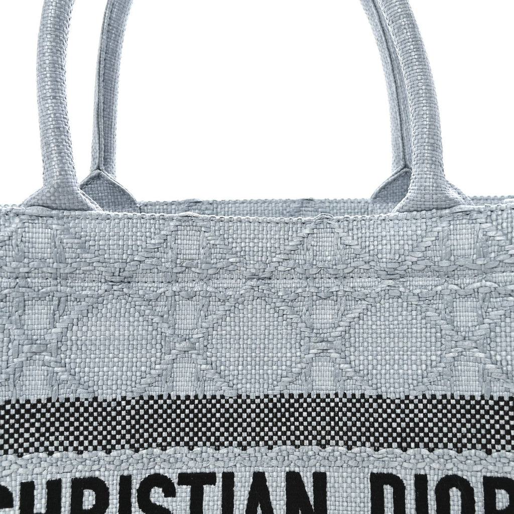 Christian Dior Raffia Cannage Medium Book Tote Blue