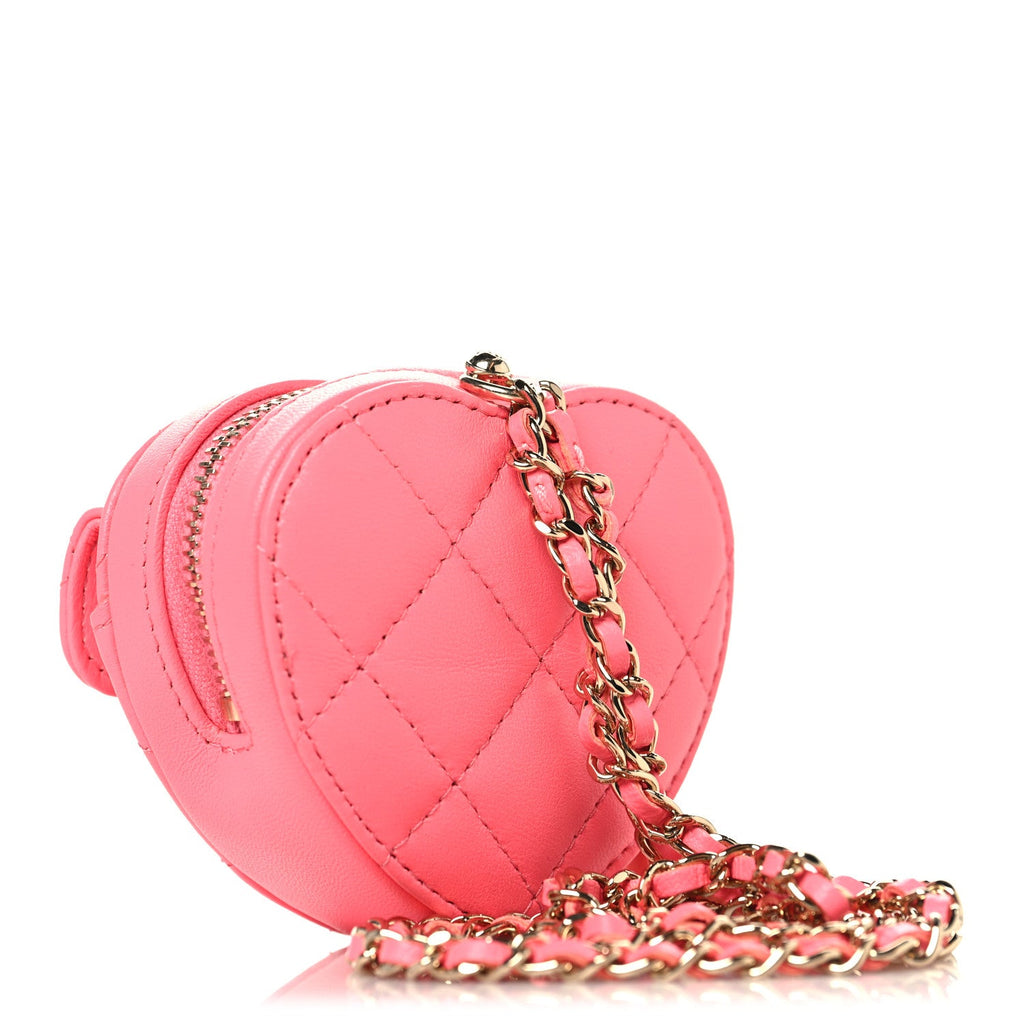 Chanel Lambskin Quilted CC In Love Heart Coin Purse With Chain  Pink