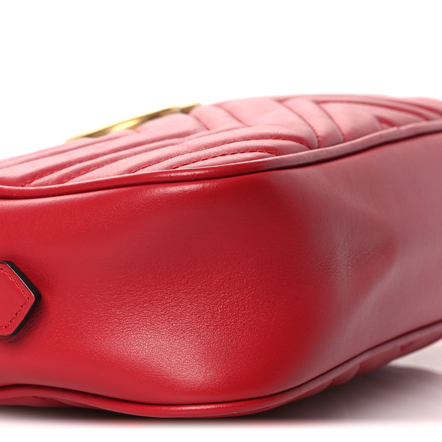 Gucci Calfskin Matelasse Small GG Marmont Chain Shoulder Bag Hibiscus Red