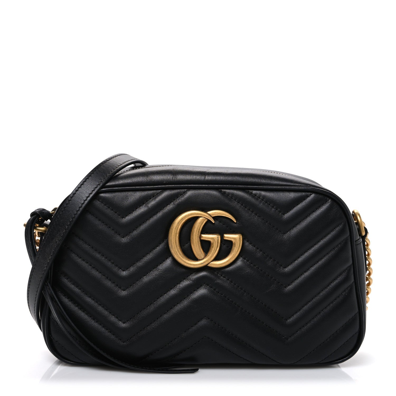Gucci Calfskin Matelasse Small GG Marmont Chain Shoulder Bag Black