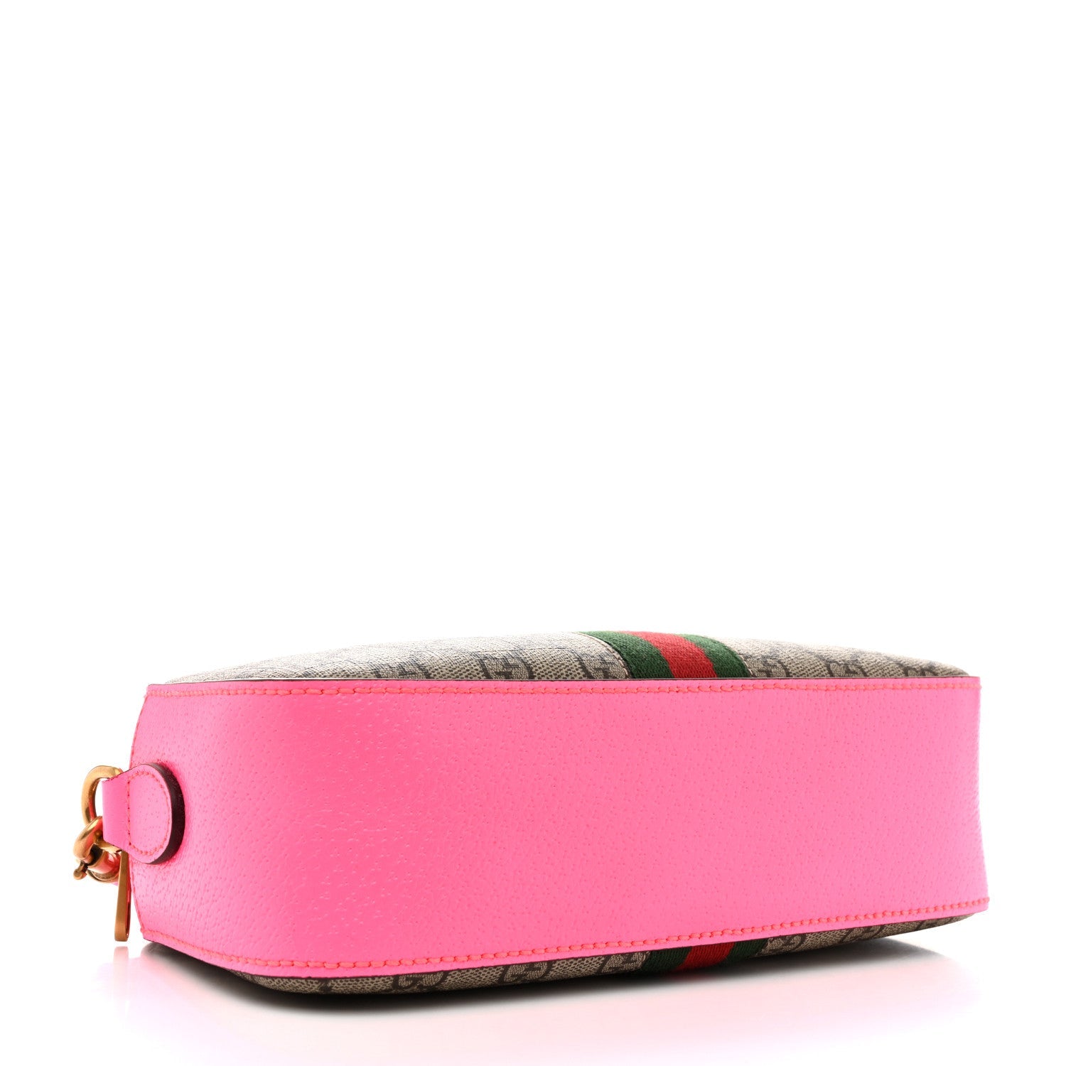 Gucci GG Supreme Monogram Textured Dollar Calfskin Web Ophidia Small Crossbody Bag Beige Ebony Fuchsia