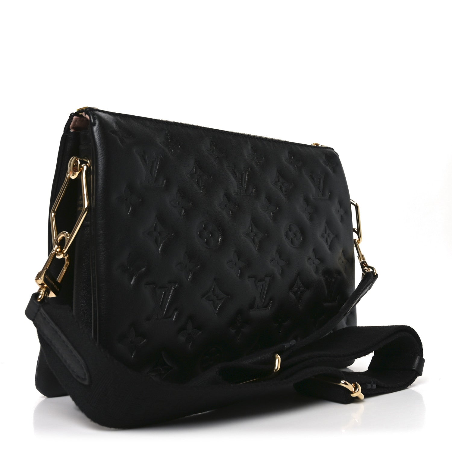 Louis Vuitton Lambskin Embossed Monogram Coussin PM Black