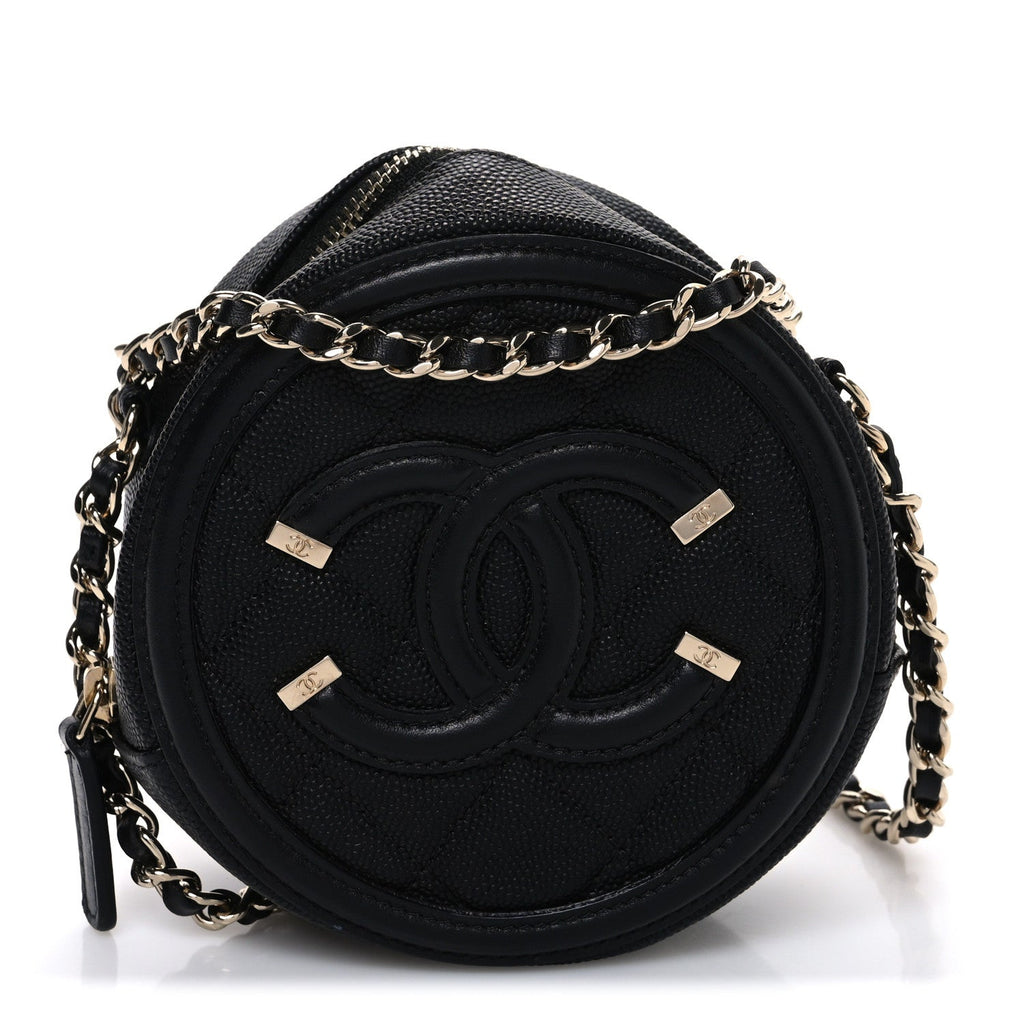 Chanel Caviar Quilted Round Filigree Crossbody Black