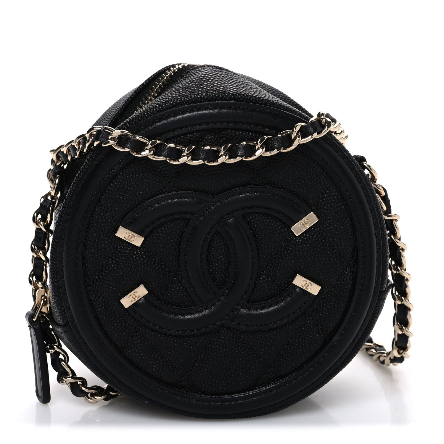 Chanel Caviar Quilted Round Filigree Crossbody Black