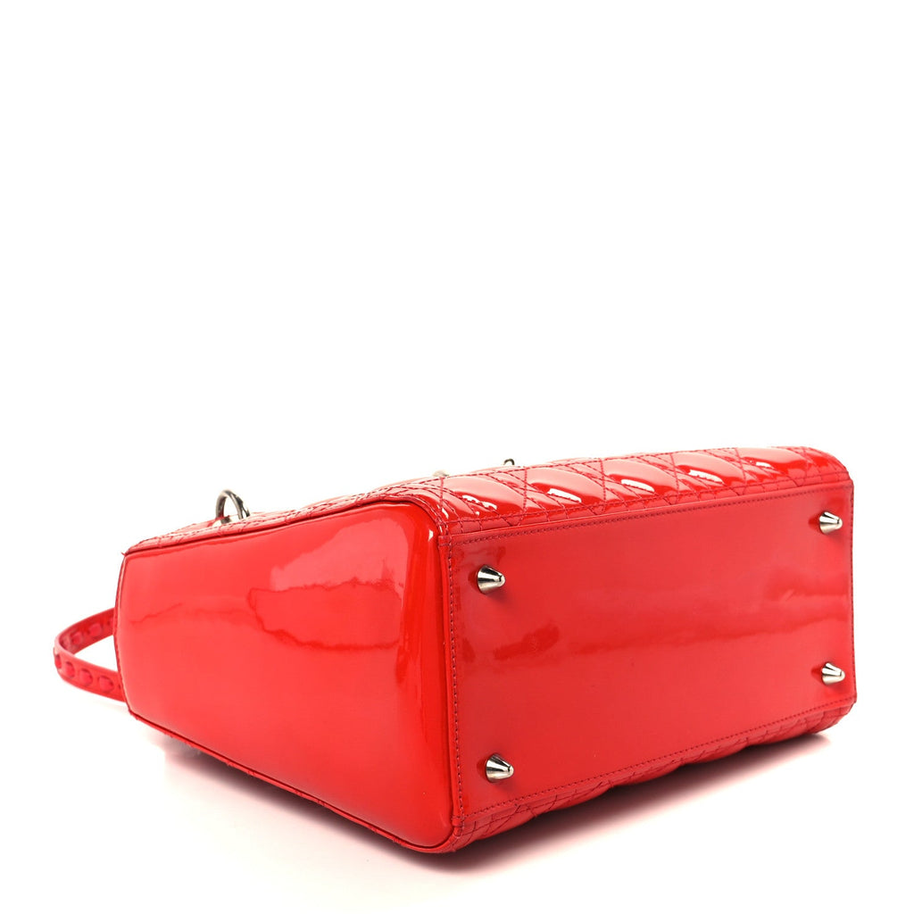 Christian Dior Patent Cannage Whipstitch Medium Lady Dior Red