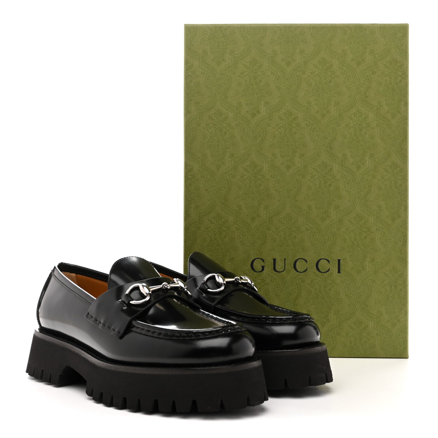 Gucci Cordovan Lux Womens Horsebit 45mm Platform Loafers 39.5 Black
