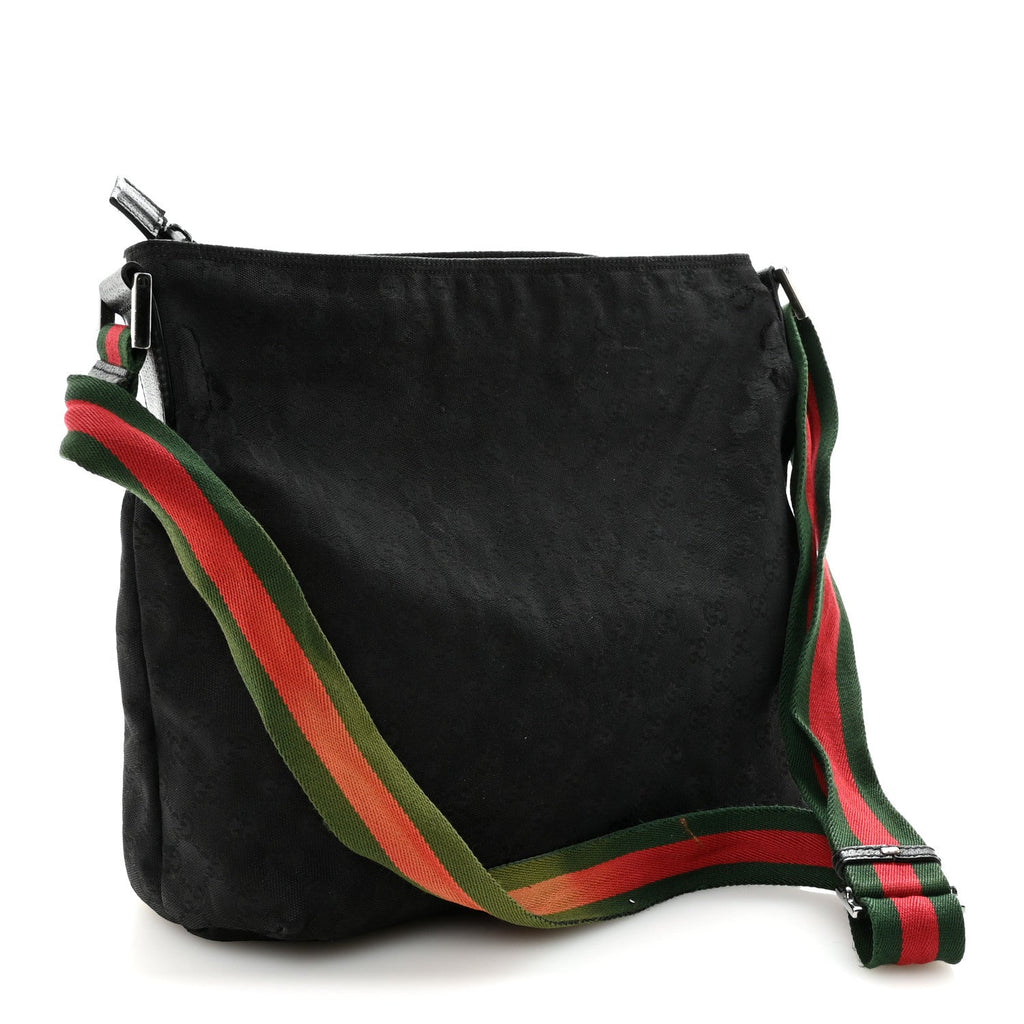 Gucci Monogram Web Medium Flat Messenger Bag Black