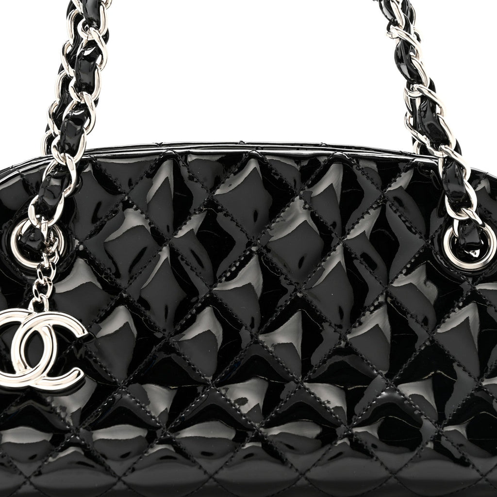 Chanel Patent Quilted Small Just Mademoiselle Bowling Bag Black