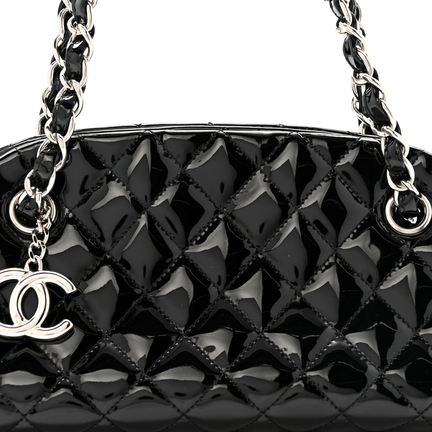 Chanel Patent Quilted Small Just Mademoiselle Bowling Bag Black