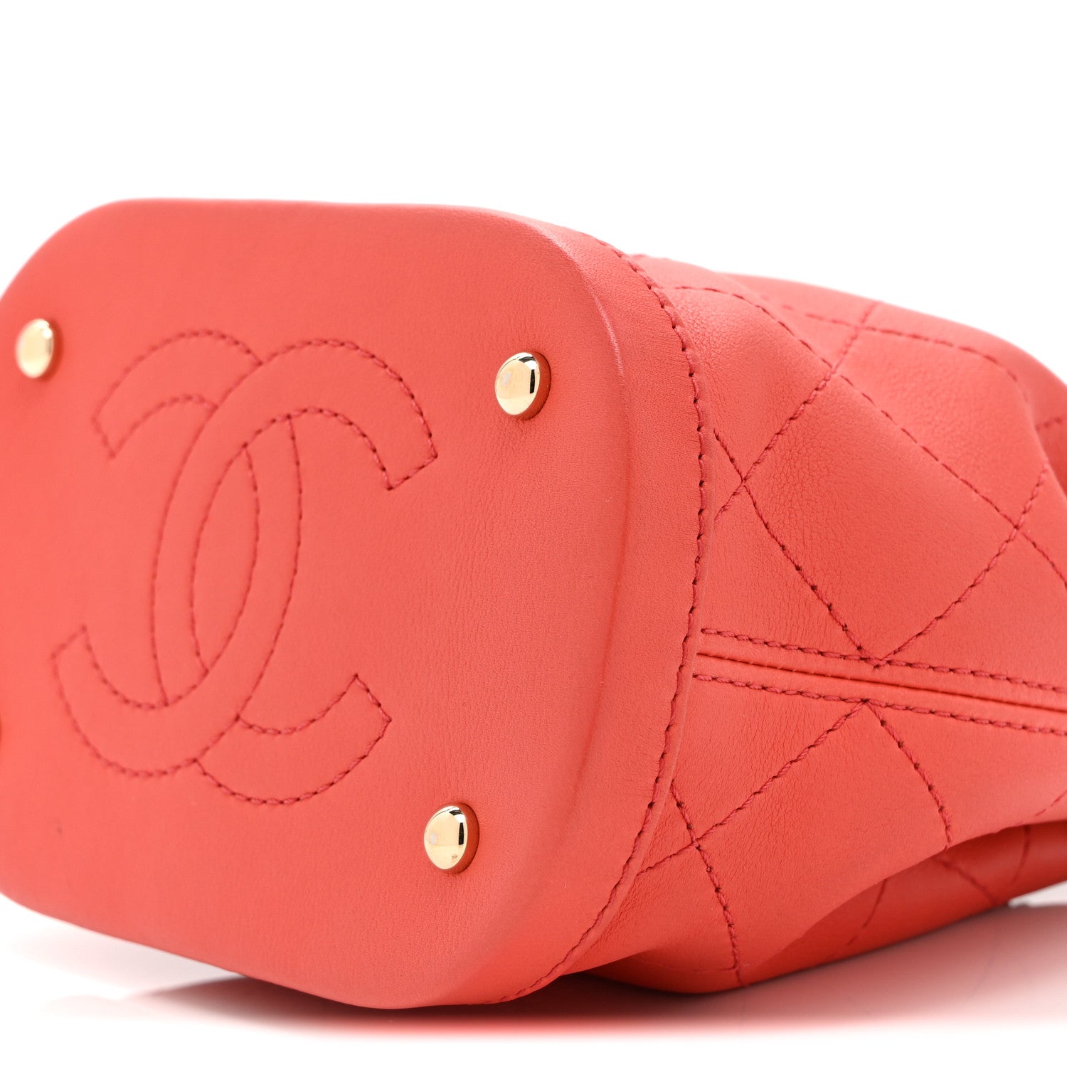 Chanel Calfskin Stitched Chain Bucket Bag Coral