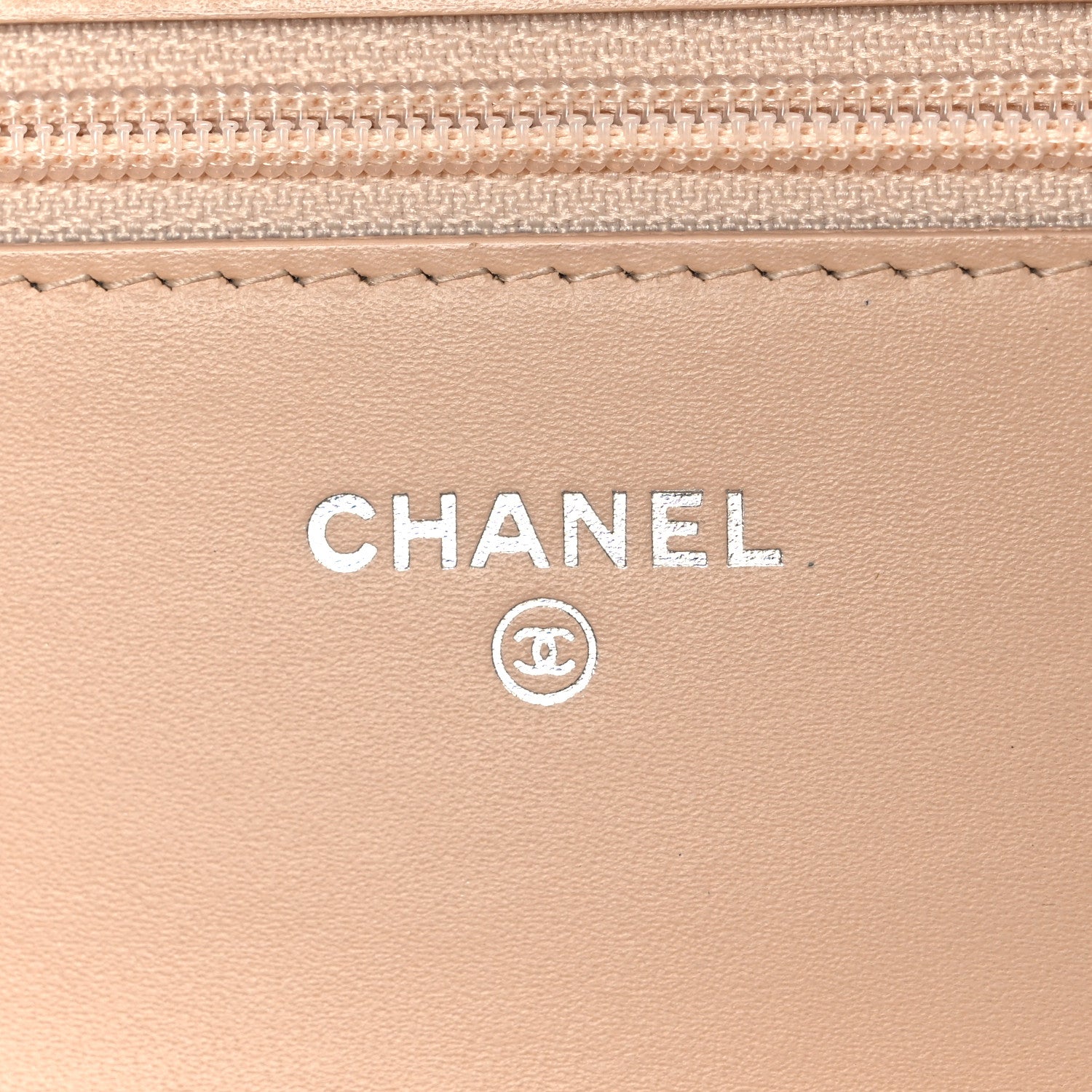 Chanel Patent Calfskin Chevron Quilted Wallet On Chain WOC Beige