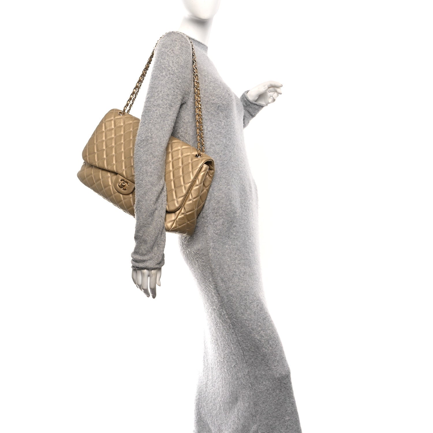Chanel Metallic Calfskin Quilted Small XXL Travel Flap Bag Gold
