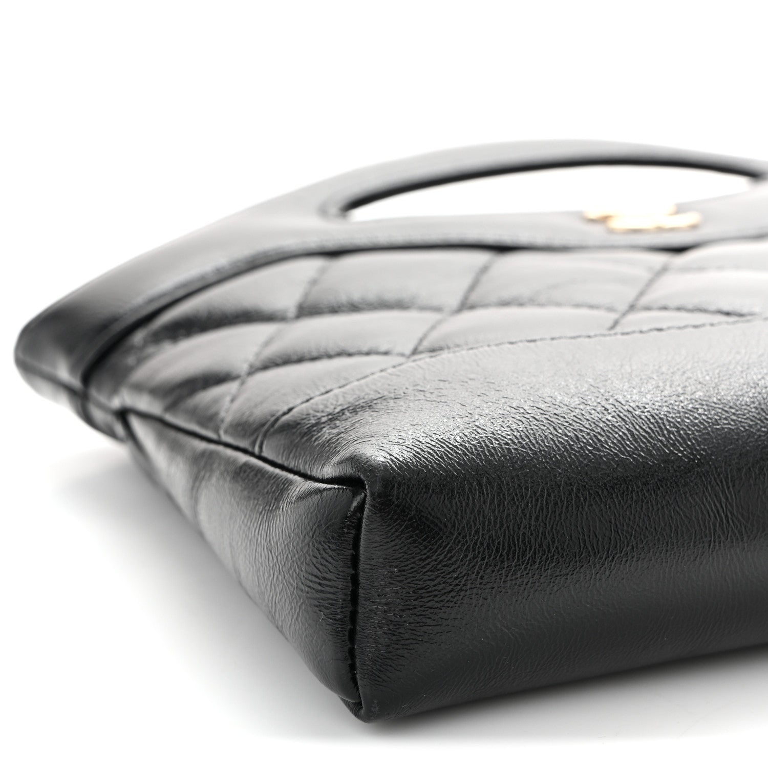 Chanel Shiny Crumpled Calfskin Quilted Nano 31 Shopping Bag Black