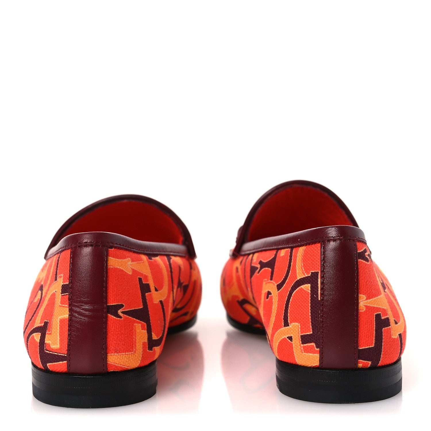 Gucci Betis Glamour Canvas Horsebit Print Womens Jordaan Loafers 39.5 Orange Red Rosso Ancora