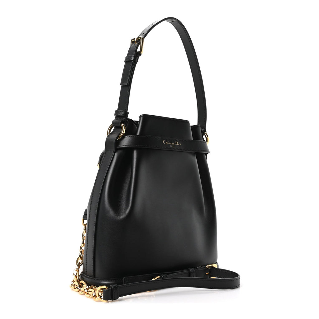 Christian Dior Calfskin CD Embossed Medium C'est Chain Bucket Bag Black