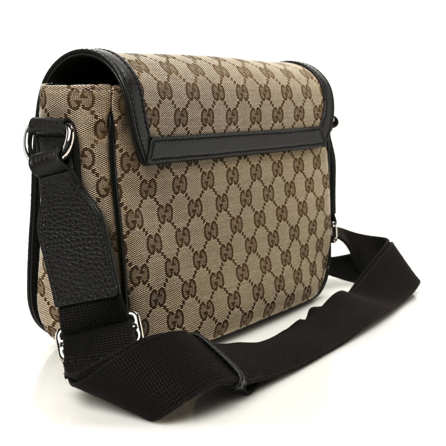 Gucci Monogram Flap Messenger Bag Beige Dark Brown