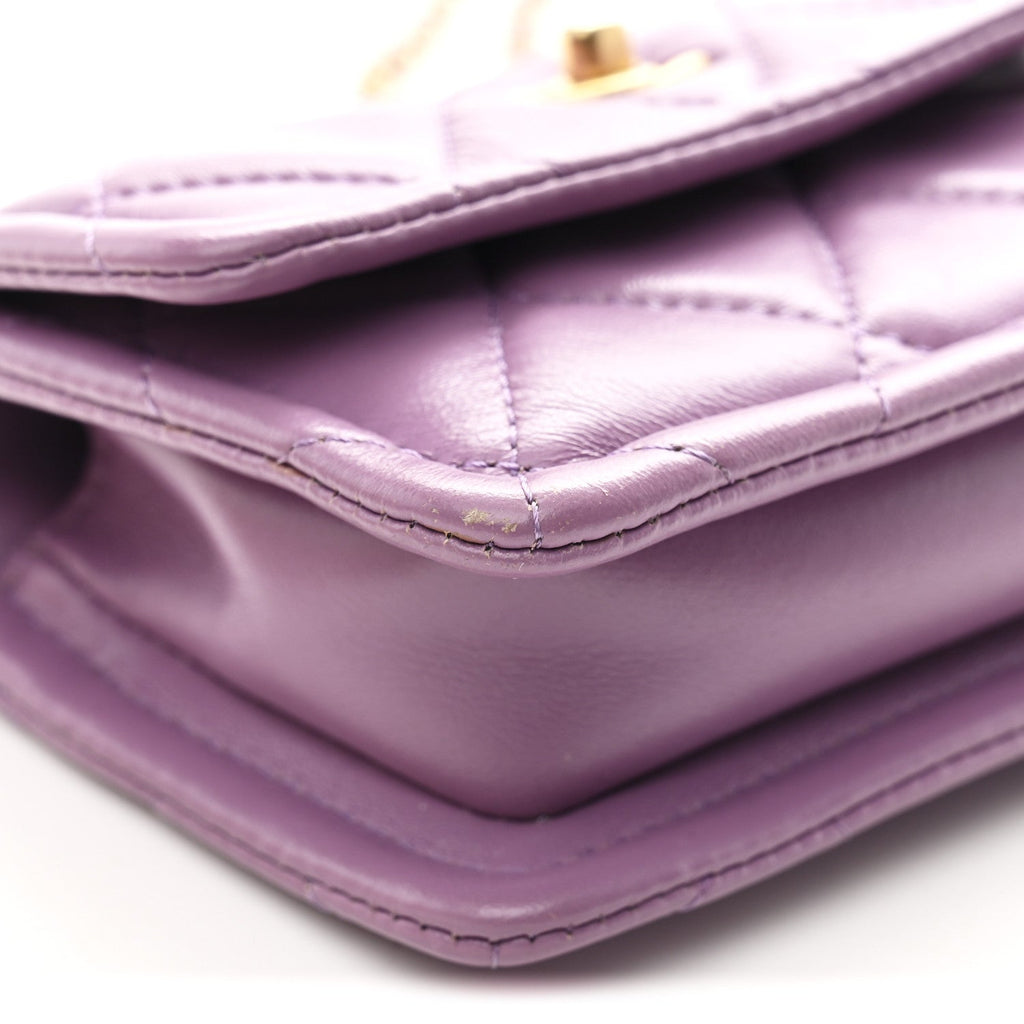 Chanel Shiny Lambskin Quilted Extra Mini Flap Purple