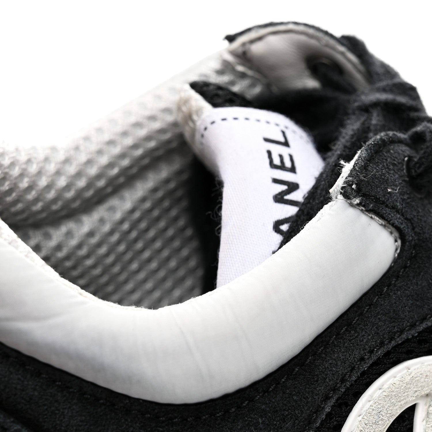 Mesh Suede Grained Calfskin Womens CC Sneakers 36 Black White