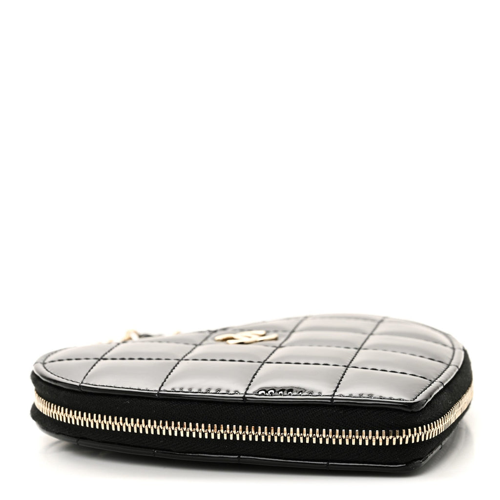 Chanel Patent Calfskin Resin Quilted CC Heart Clutch With Chain Black