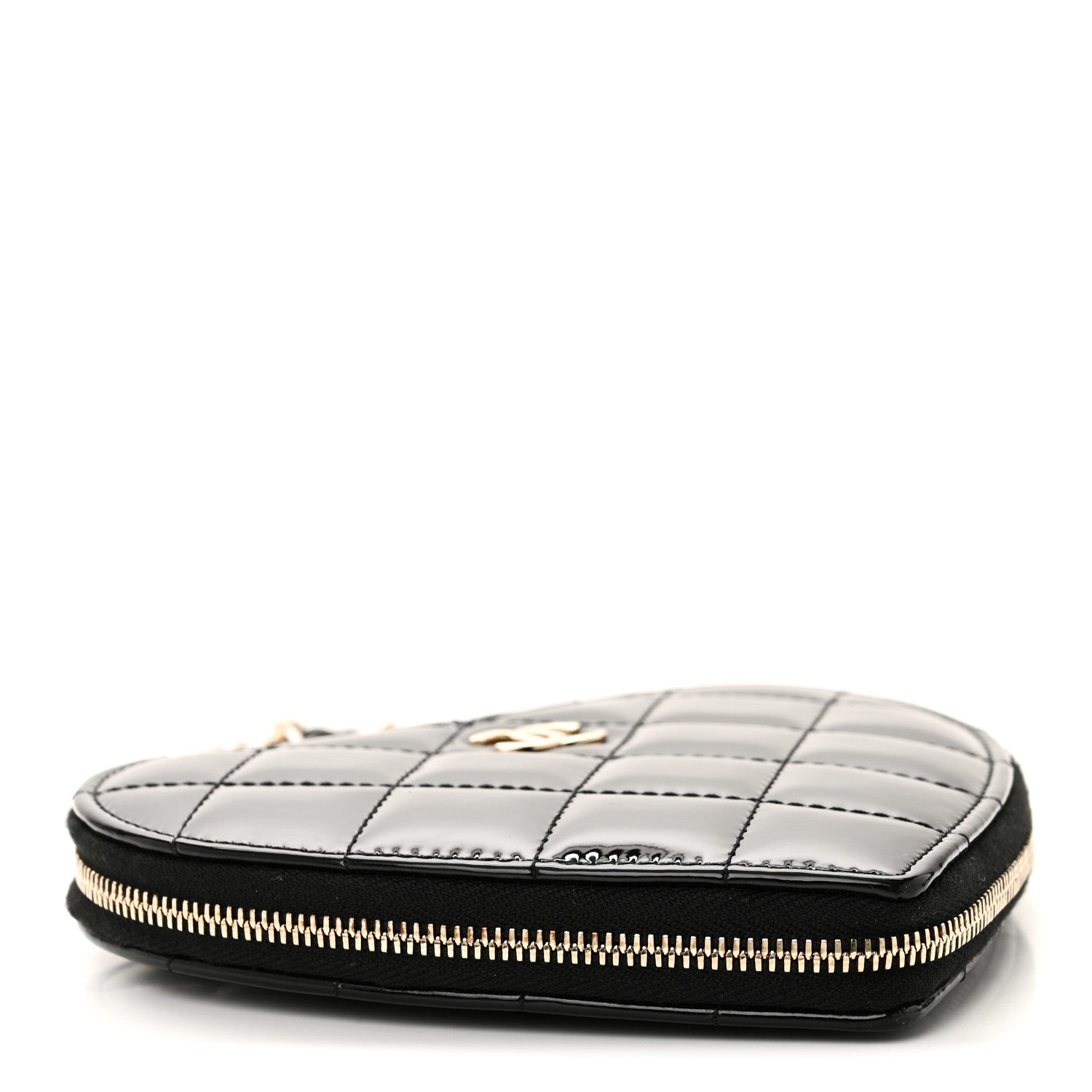 Chanel Patent Calfskin Resin Quilted CC Heart Clutch With Chain Black