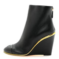 Lambskin Cap Toe Wedge Ankle Boots 38 Black