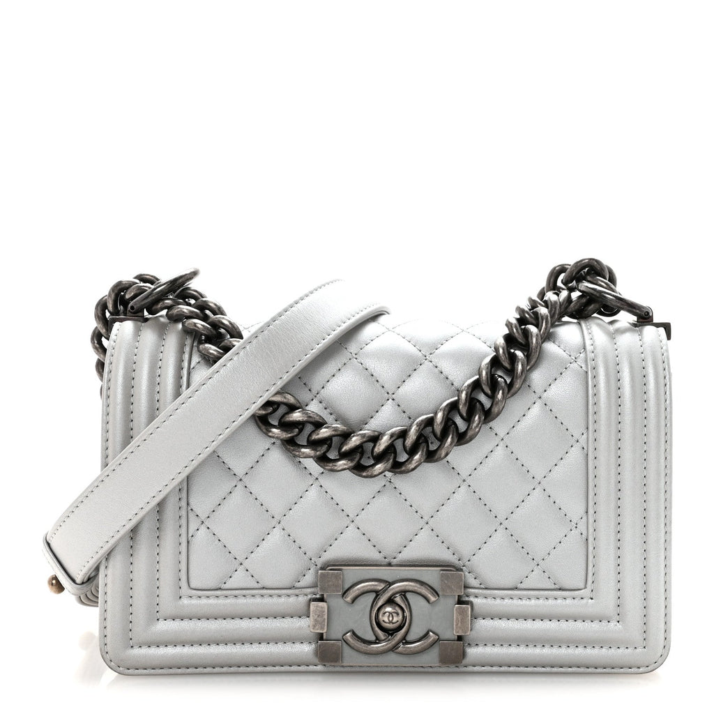 Chanel Metallic Calfskin Quilted Small Boy Flap Silver