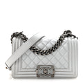 Chanel Metallic Calfskin Quilted Small Boy Flap Silver