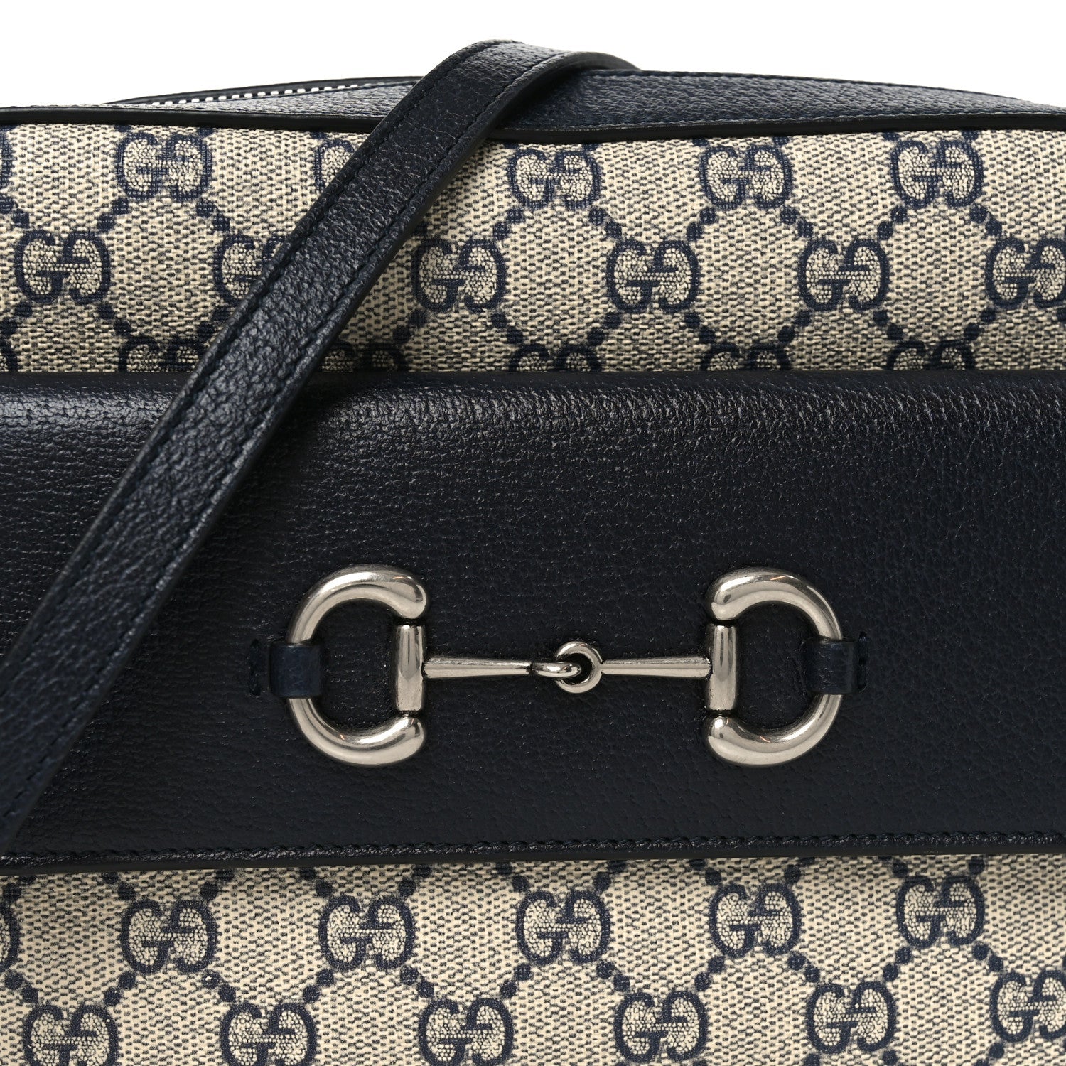 Gucci GG Supreme Monogram Textured Dollar Calfskin Small Horsebit 1955 Shoulder Bag Beige Blue