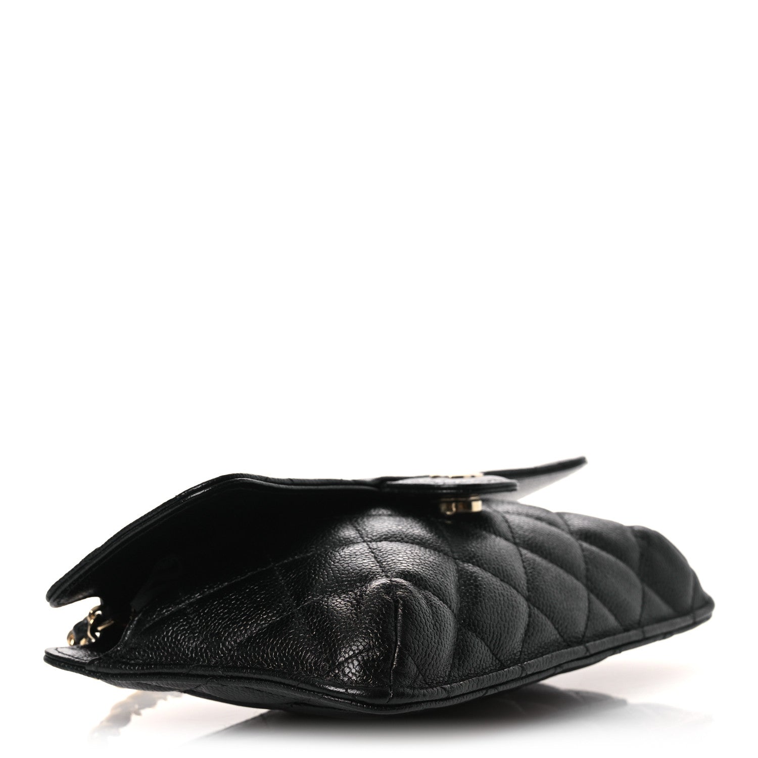 Chanel Caviar Fabric Foldable Tote Bag With Chain Black Multicolor