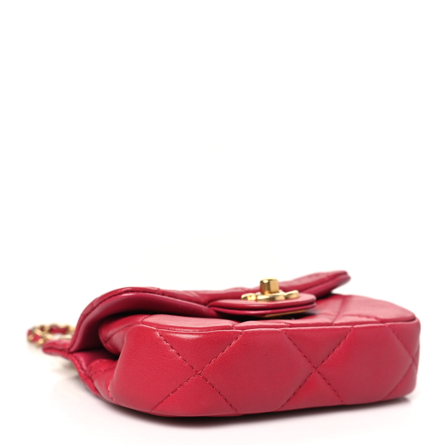 Chanel Calfskin Quilted Lady Handle Flap Card Holder With Chain Dark Pink