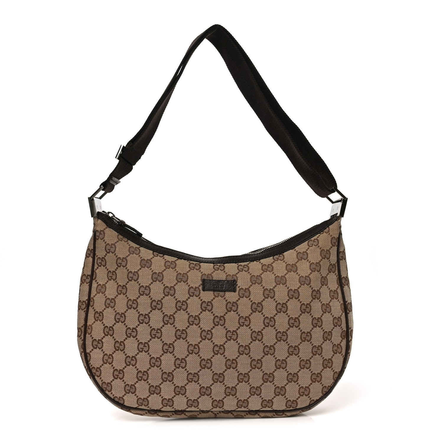 Gucci Monogram Medium Half Moon Hobo Dark Brown