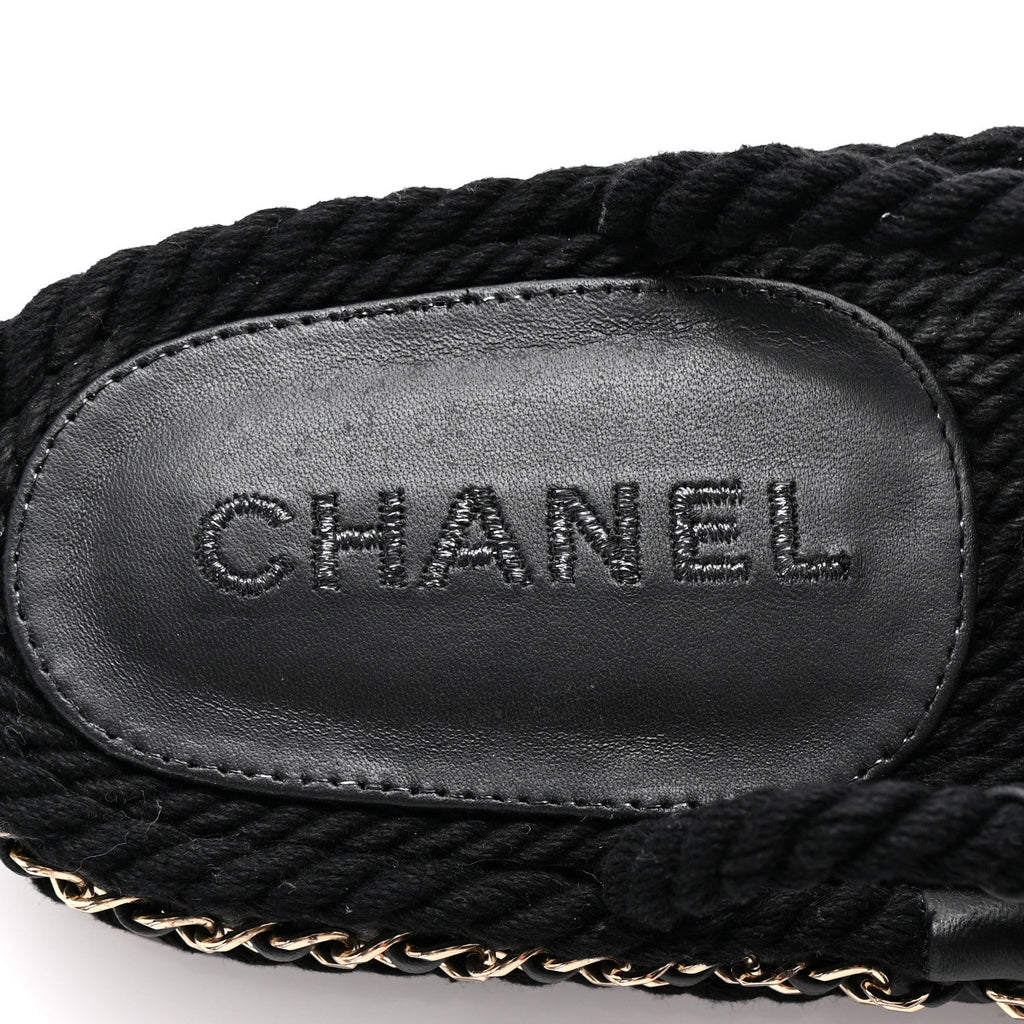 Lambskin Cord Chain CC Sandals 37 Black