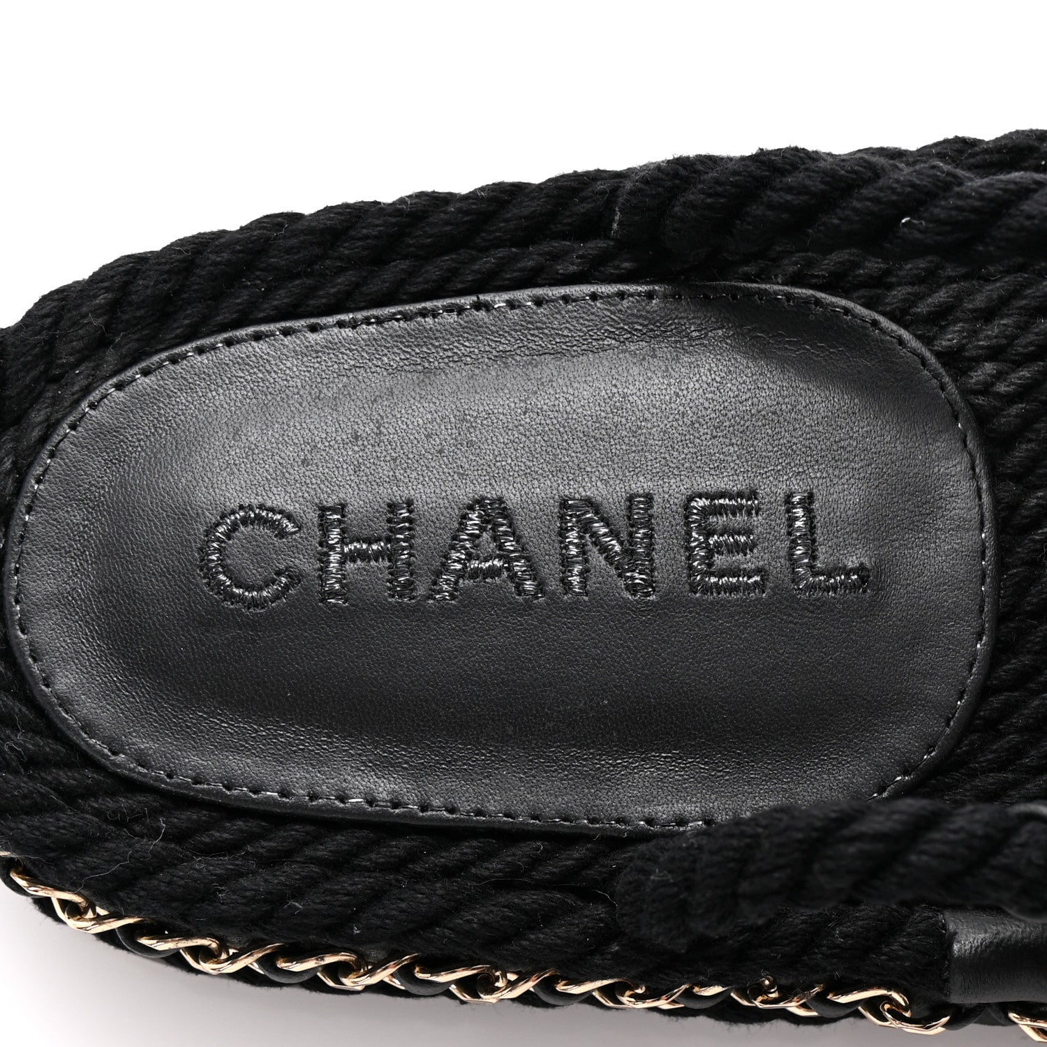 Lambskin Cord Chain CC Sandals 37 Black