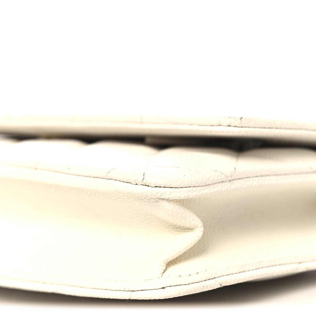Chanel Shiny Caviar Quilted Flap Charm Wallet On Chain WOC White