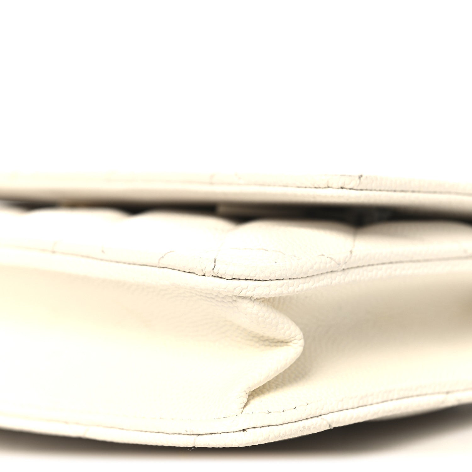 Chanel Shiny Caviar Quilted Flap Charm Wallet On Chain WOC White