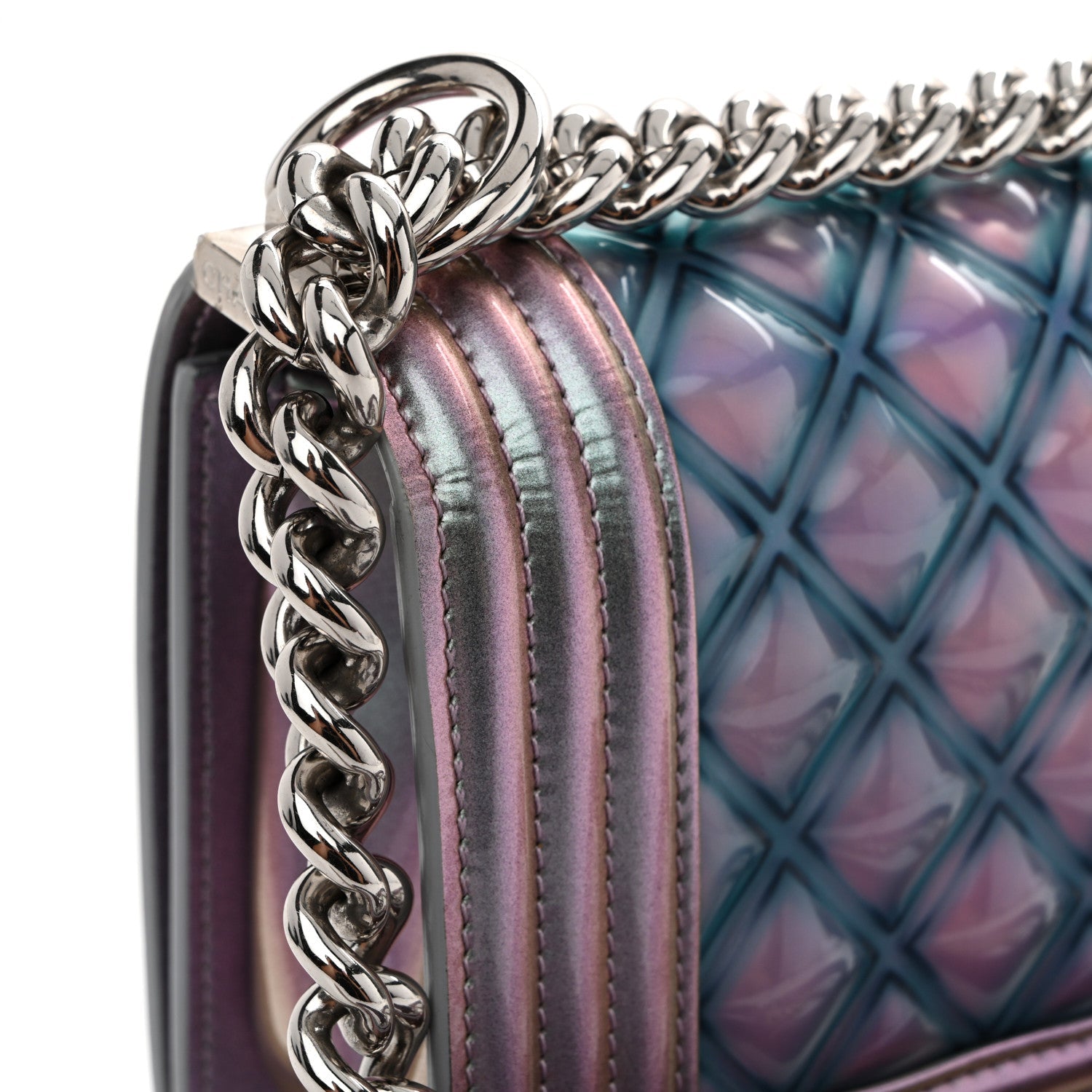 Chanel Iridescent Patent Calfskin PVC Quilted Small Boy Flap Light Purple