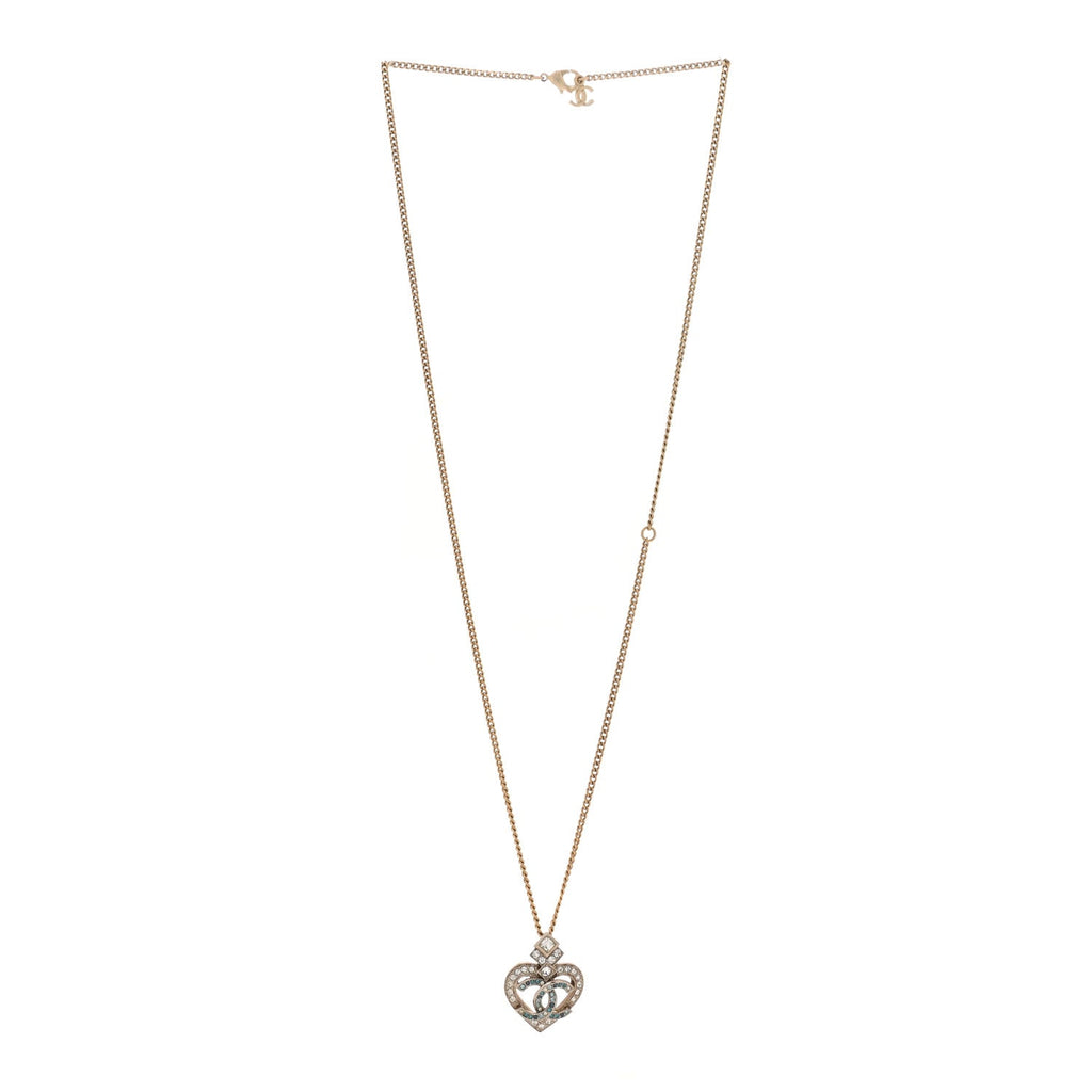 Crystal Heart CC Pendant Necklace Gold Silver Blue