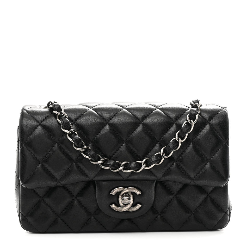 Chanel Lambskin Quilted Mini Rectangular Flap Black