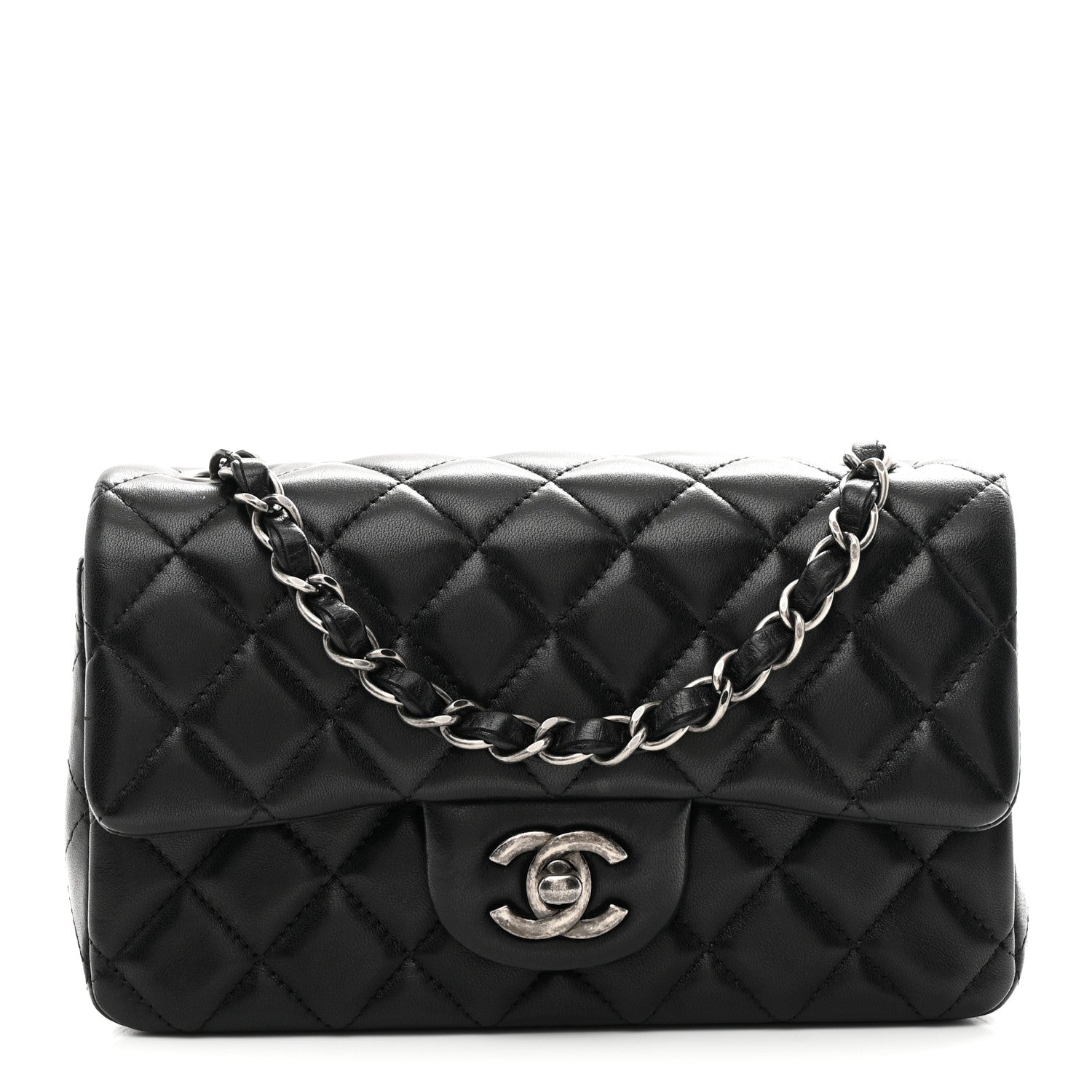 Chanel Lambskin Quilted Mini Rectangular Flap Black