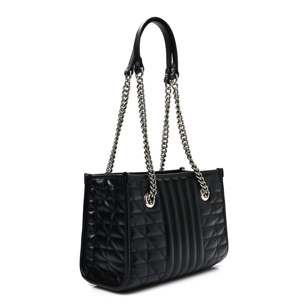 Gucci Calfskin Matelasse Aria Small GG Marmont Shoulder Tote Black