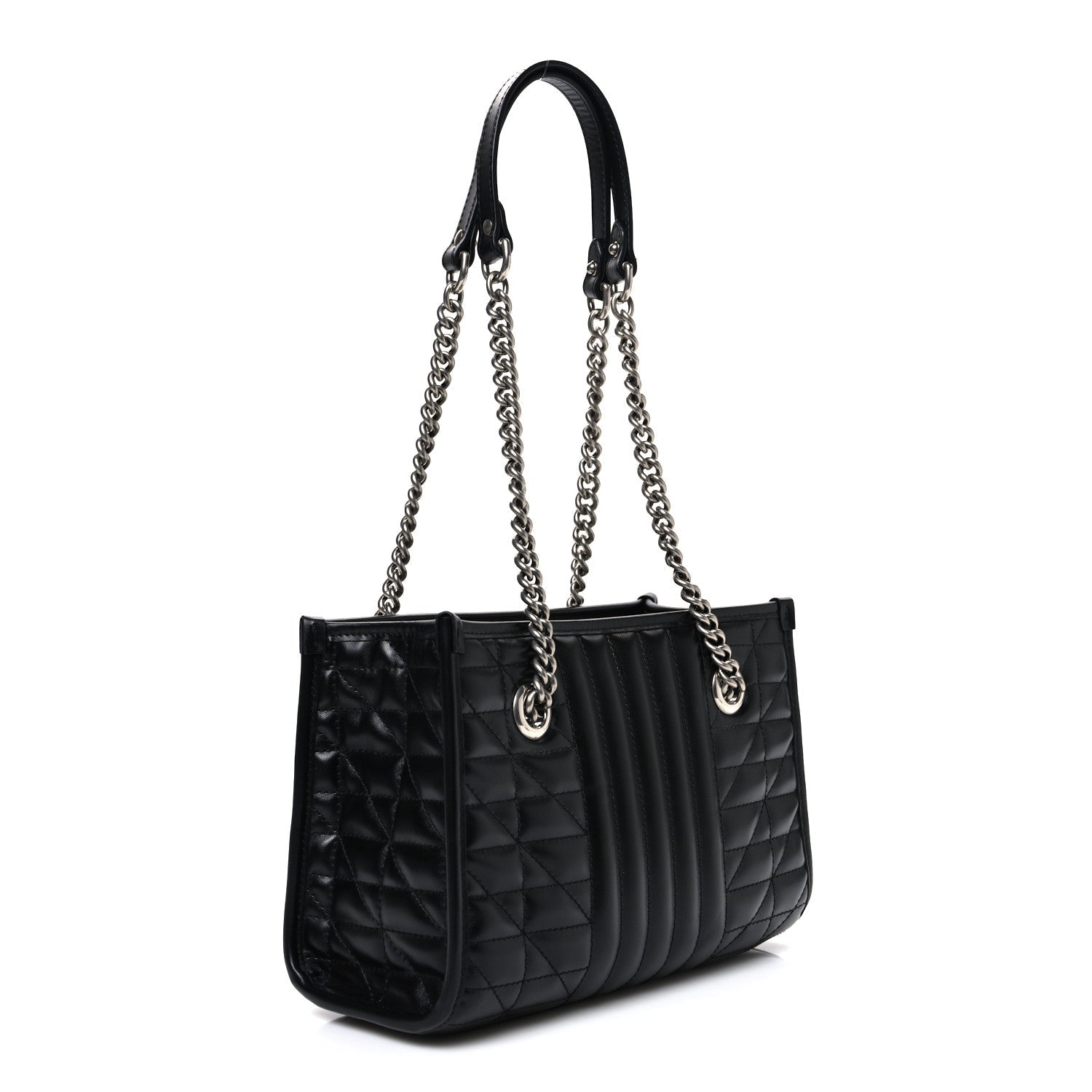 Gucci Calfskin Matelasse Aria Small GG Marmont Shoulder Tote Black